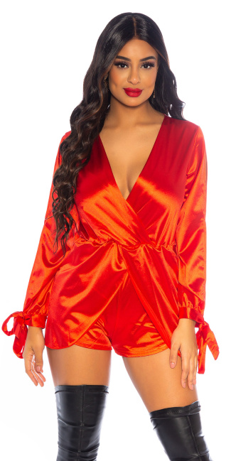 Satin Look Jumpsuit with split sleeves Red
